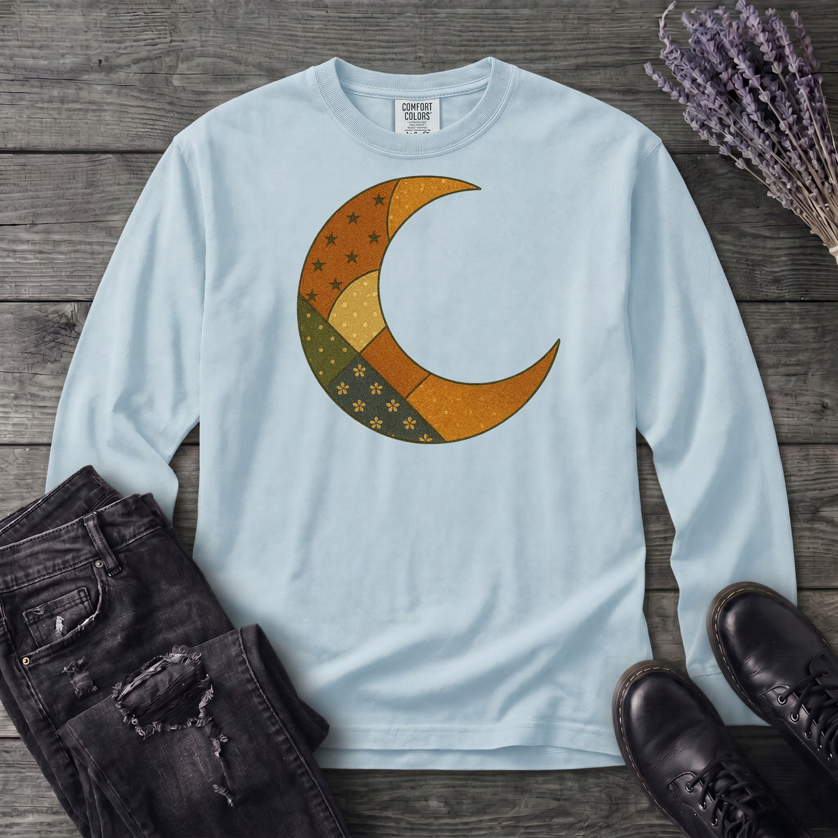 Patchwork Crescent Moon Long Sleeve T-Shirt
