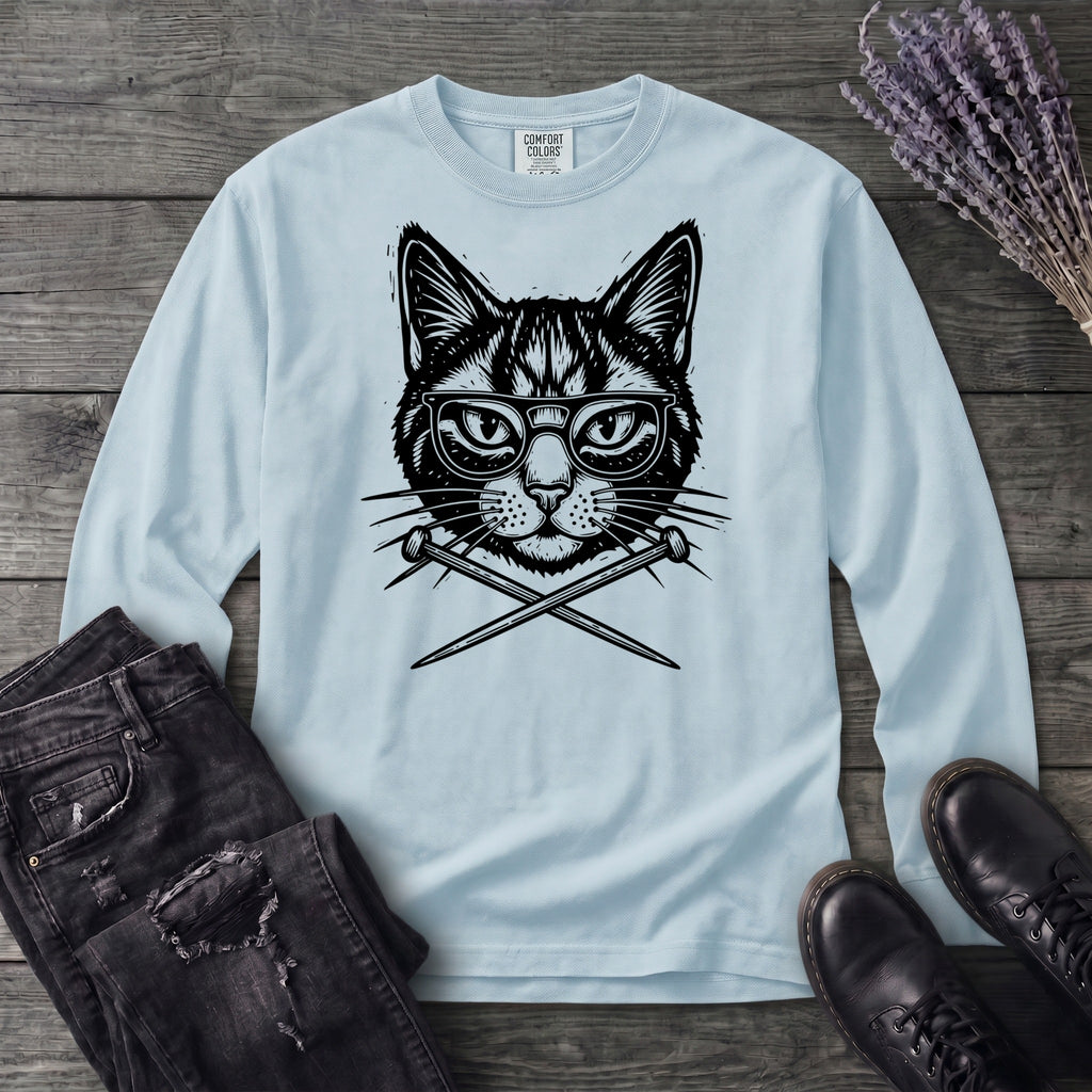 Cat Knitting Needles Long Sleeve T-Shirt