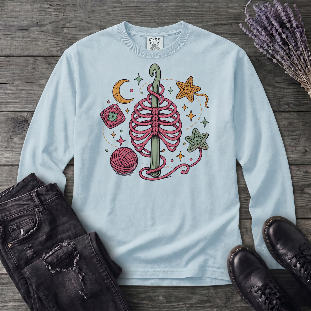 Ribbed Crochet Long Sleeve T-Shirt