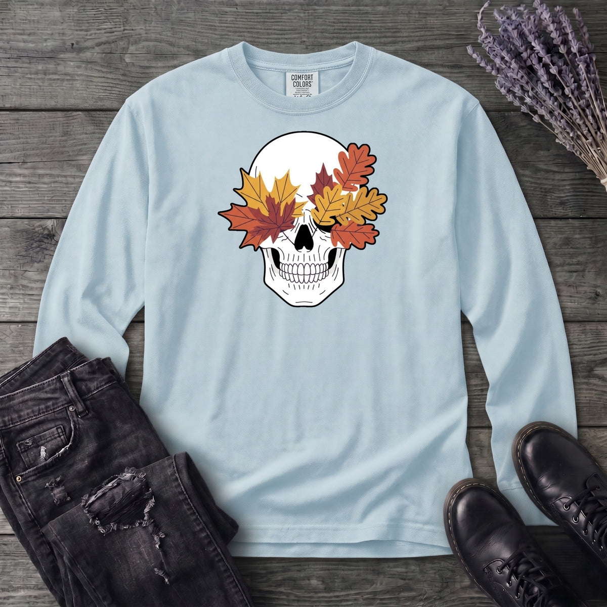 Fall Leaf Skull Long Sleeve T-Shirt