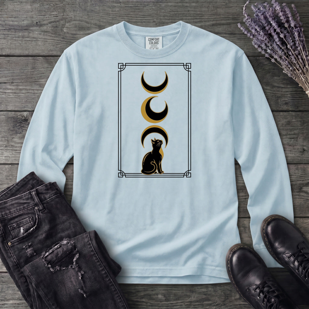 art deco black cat moon phases Long Sleeve T-Shirt