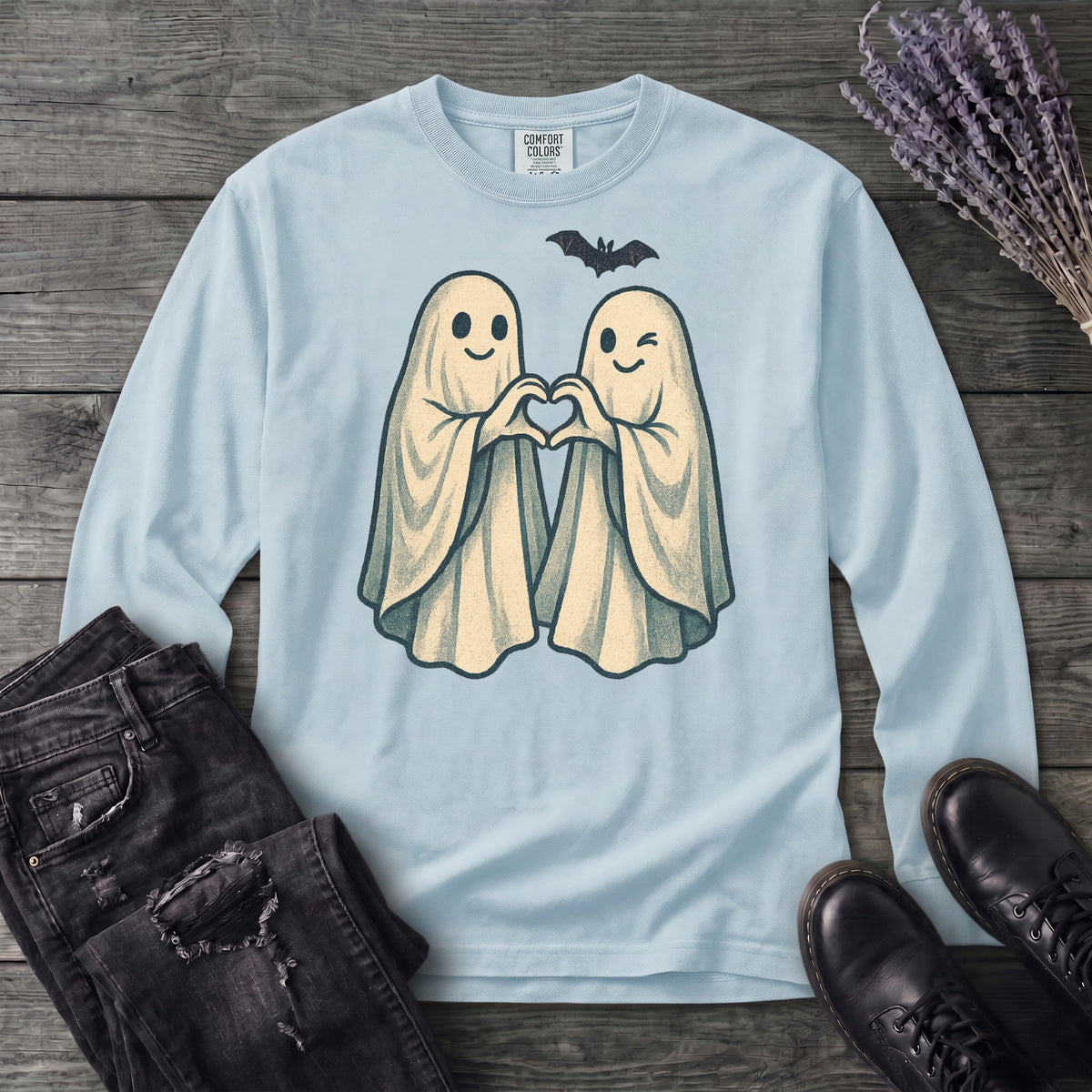 Two Ghosts Heart Hands Long Sleeve T-Shirt