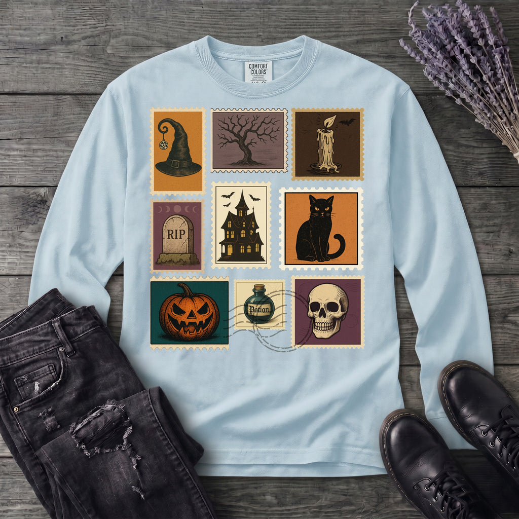 Halloween Stamps Collage Long Sleeve T-Shirt