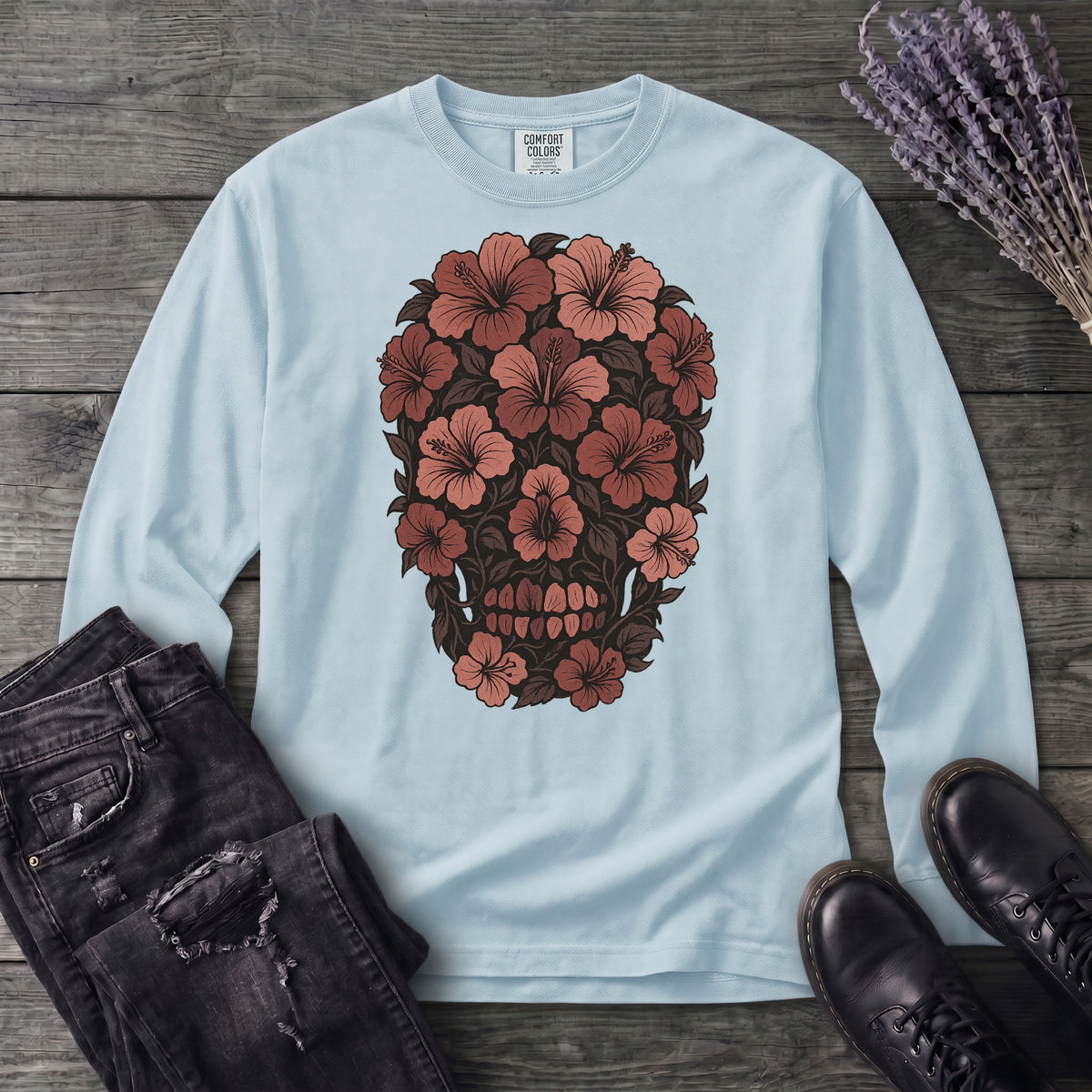 Hibiscus Skull Long Sleeve T-Shirt