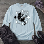 black cat pouncing on moon phases Long Sleeve T-Shirt