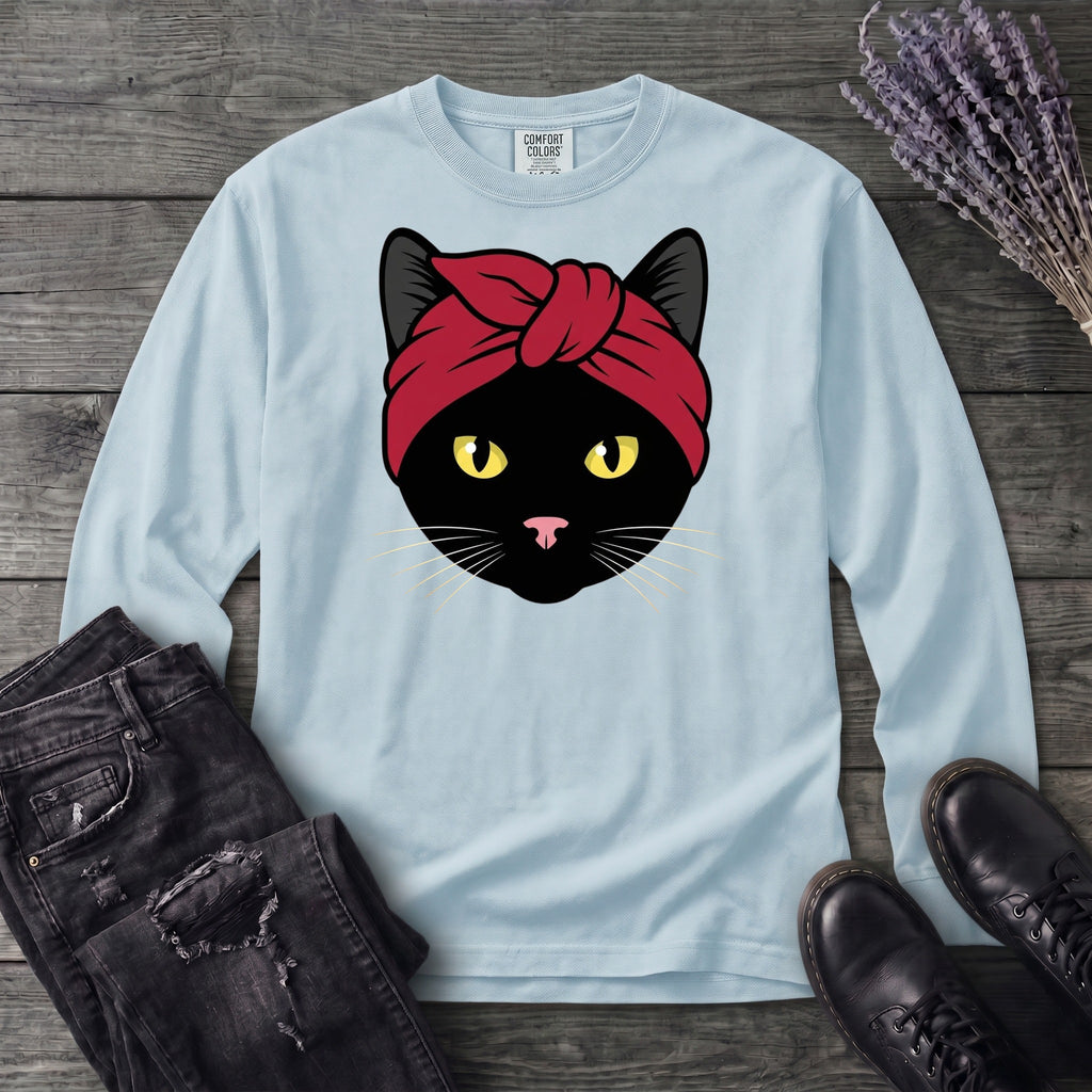 Black Cat Headband Long Sleeve T-Shirt