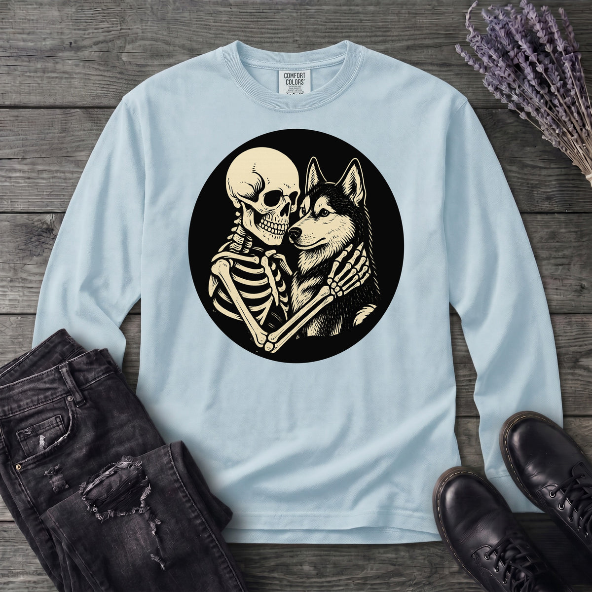 Skeleton Husky Hug Long Sleeve T-Shirt