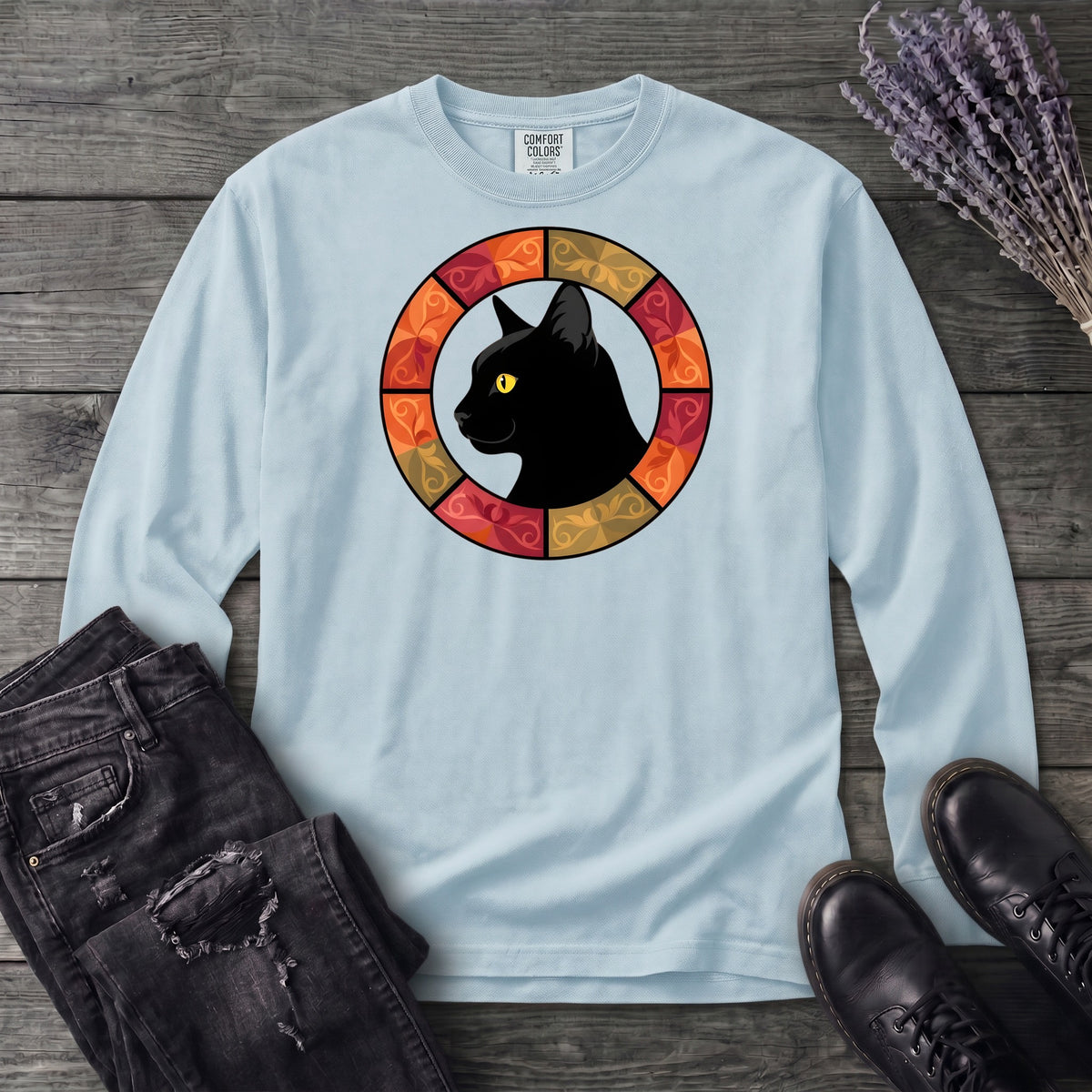 Black Cat Autumn Medallion Long Sleeve T-Shirt