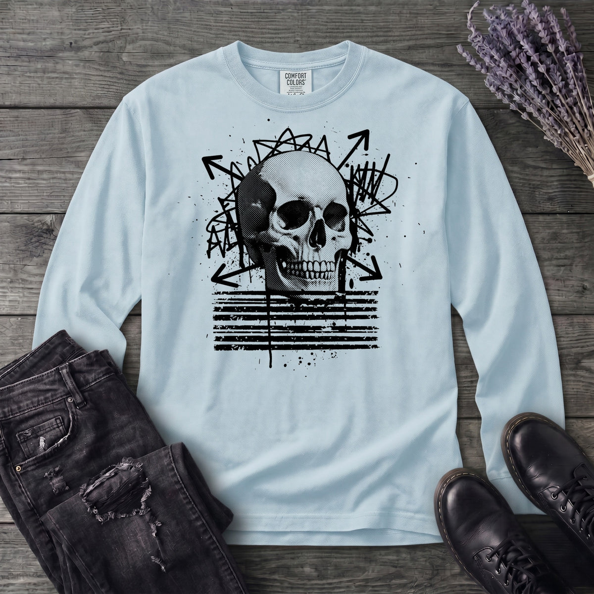Grunge Skull Long Sleeve T-Shirt