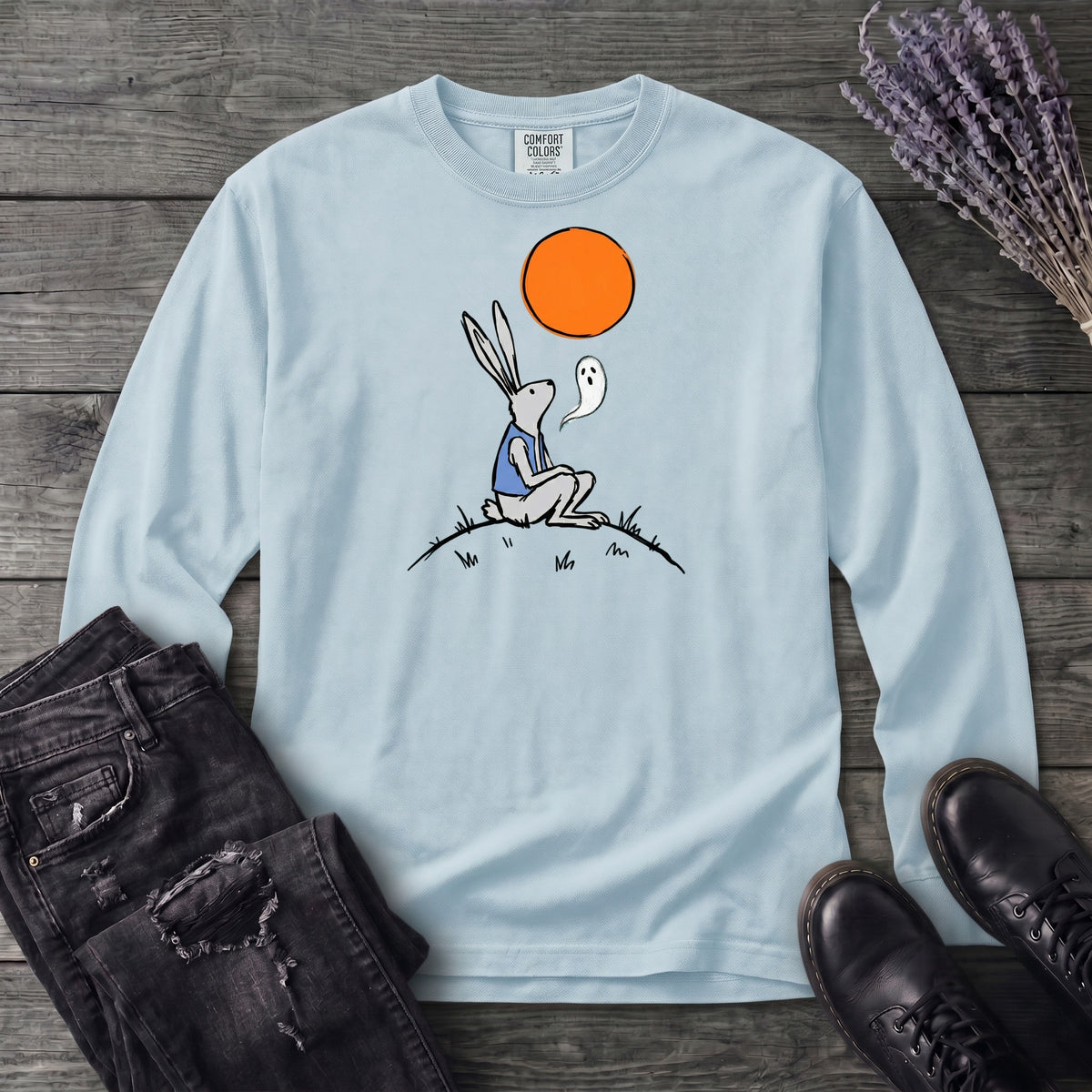 moonlit rabbit and ghost Long Sleeve T-Shirt