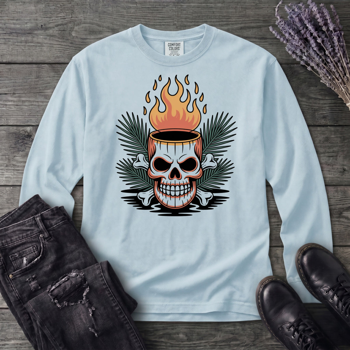 Tiki Skull Drink Long Sleeve T-Shirt