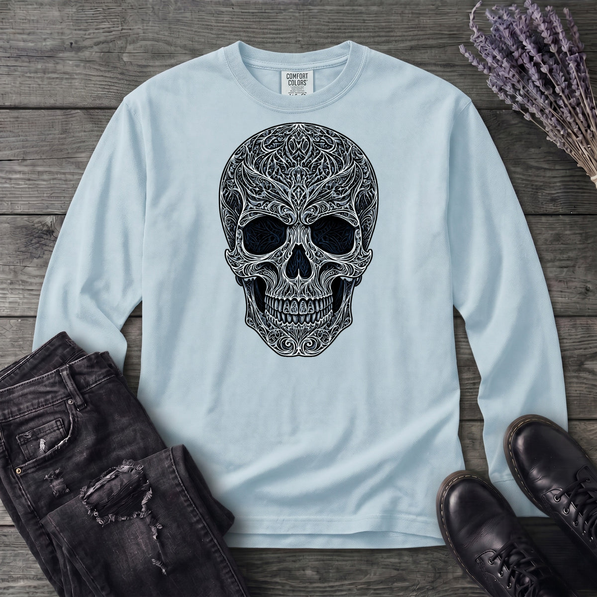 Filigree Skull Long Sleeve T-Shirt