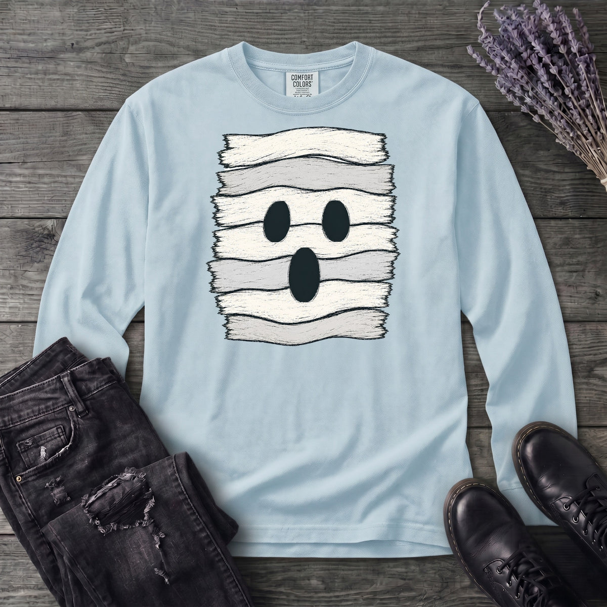 Fabric Strip Ghost Long Sleeve T-Shirt