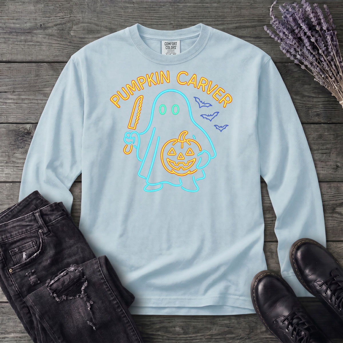 Neon Pumpkin Carver Long Sleeve T-Shirt