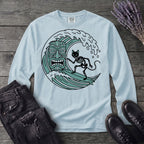 Surfing Cat Skeleton Long Sleeve T-Shirt