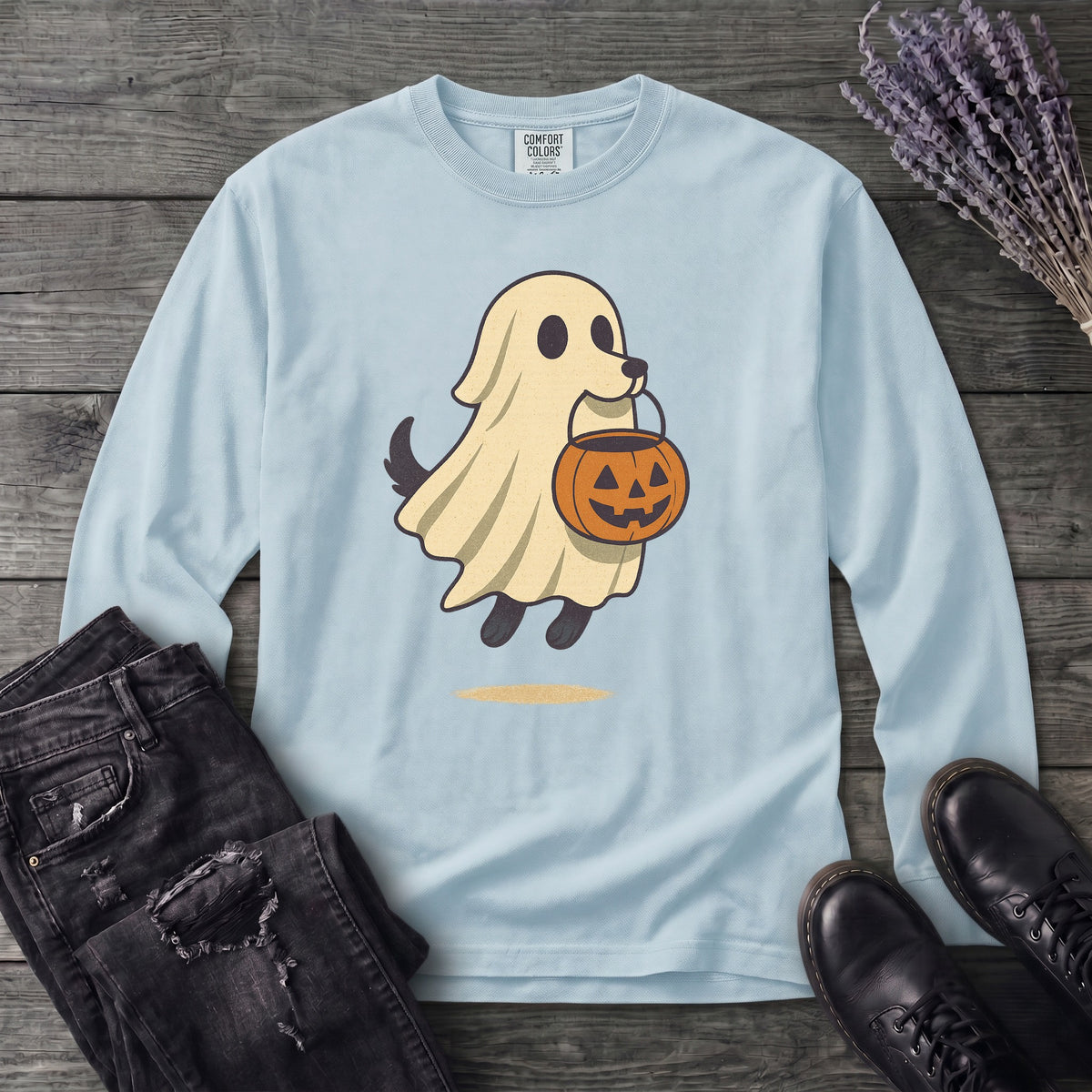 Ghost Dog Trick-Or-Treating Long Sleeve T-Shirt