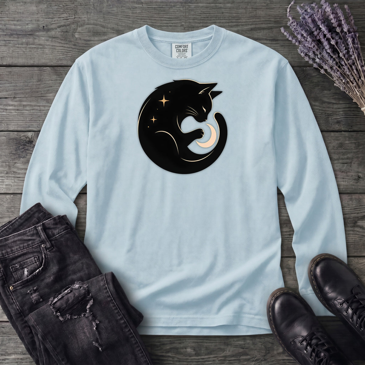Cat and Moon Long Sleeve T-Shirt