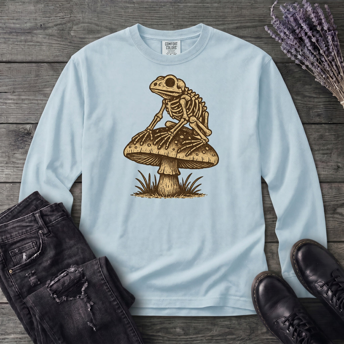 Frog Skeleton Mushroom Long Sleeve T-Shirt