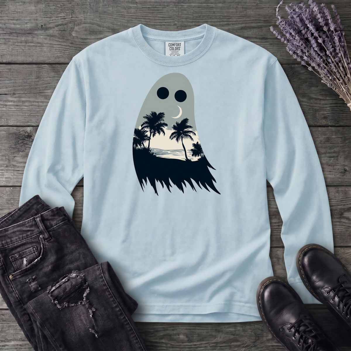 tropical ghost silhouette Long Sleeve T-Shirt