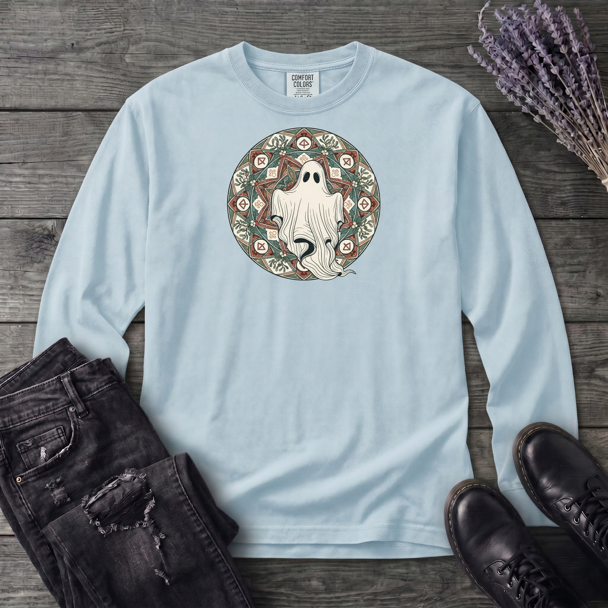 Boho Ghost Mandala Long Sleeve T-Shirt