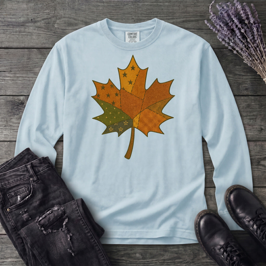 Patchwork Maple Leaf Long Sleeve T-Shirt