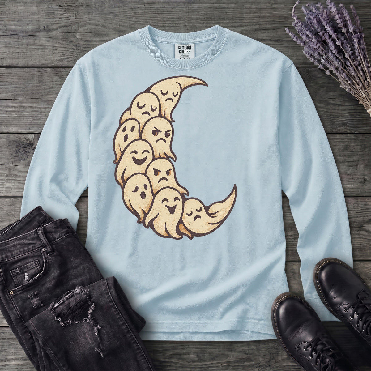 crescent moon ghosts Long Sleeve T-Shirt