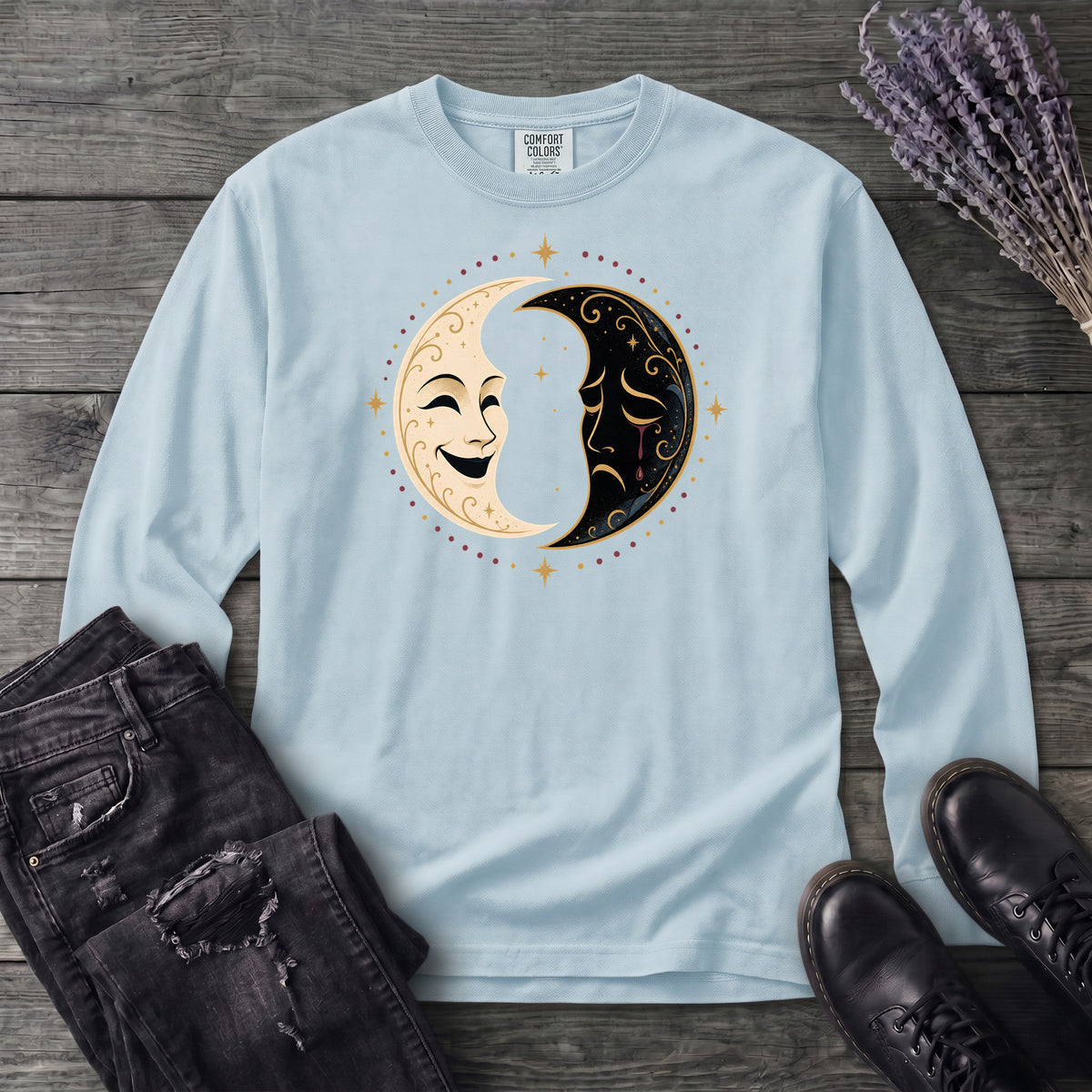 Comedy Tragedy Moons Long Sleeve T-Shirt