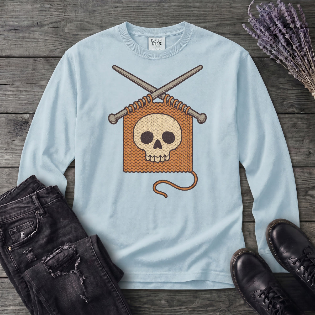 Knit Skull Long Sleeve T-Shirt