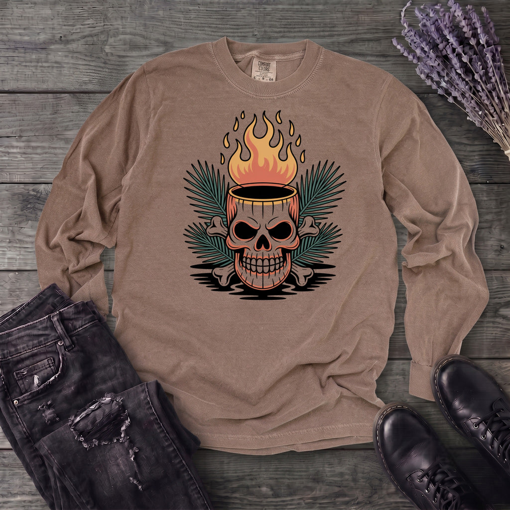 Tiki Skull Drink Long Sleeve T-Shirt