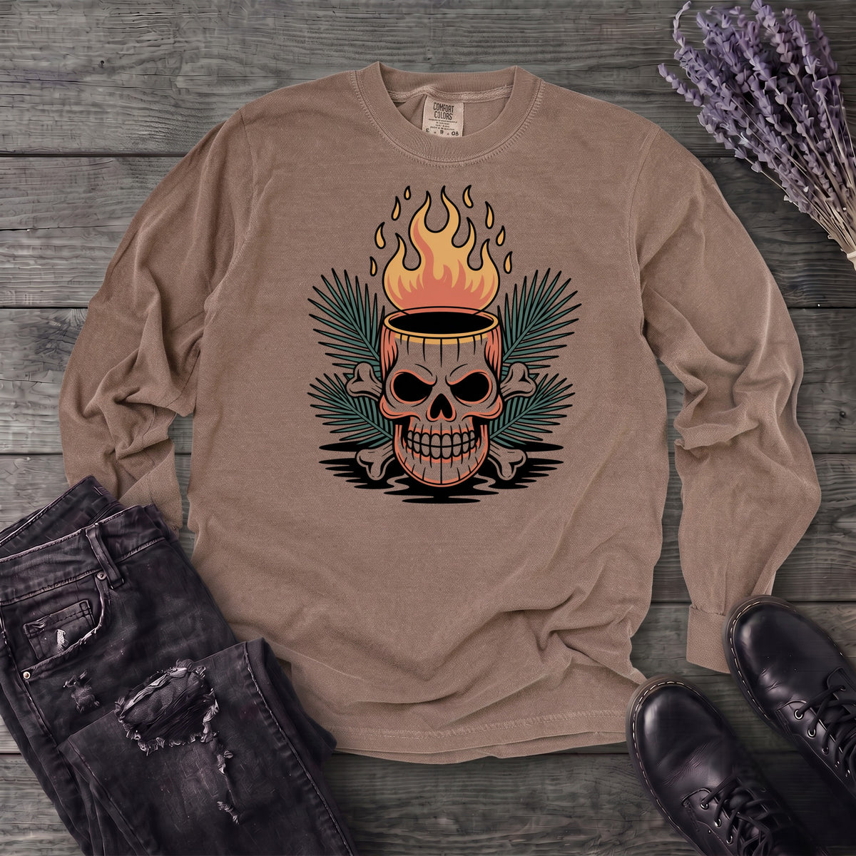 Tiki Skull Drink Long Sleeve T-Shirt