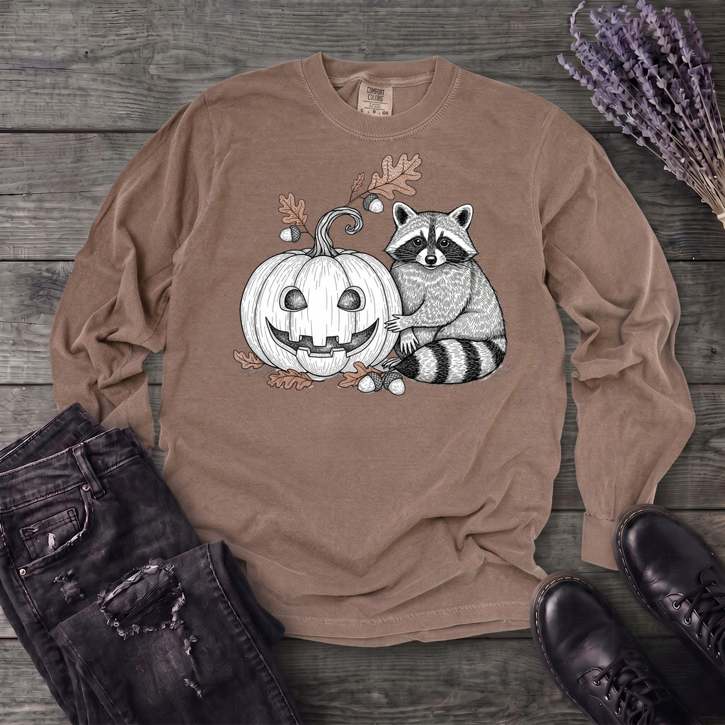 Raccoon And Pumpkin Long Sleeve T-Shirt