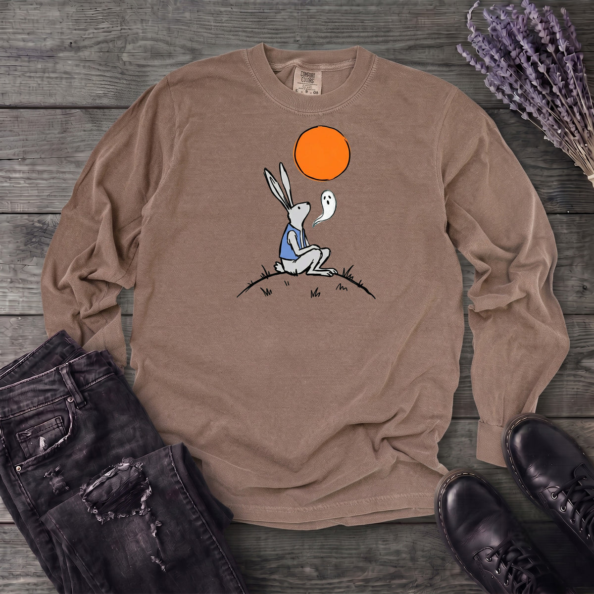 moonlit rabbit and ghost Long Sleeve T-Shirt