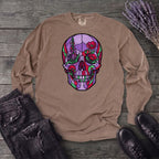botanical stained glass skull Long Sleeve T-Shirt