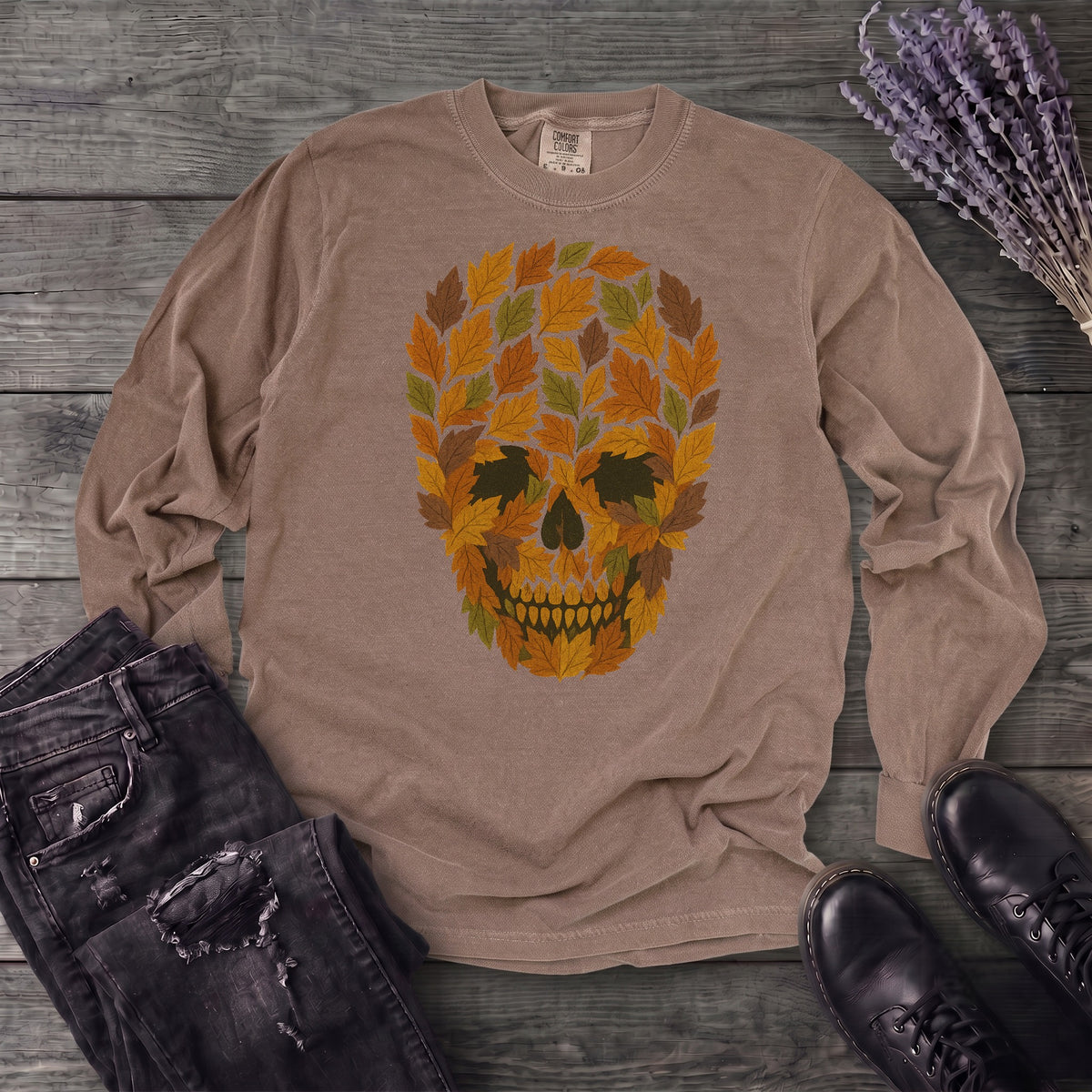 autumn leaves skull Long Sleeve T-Shirt