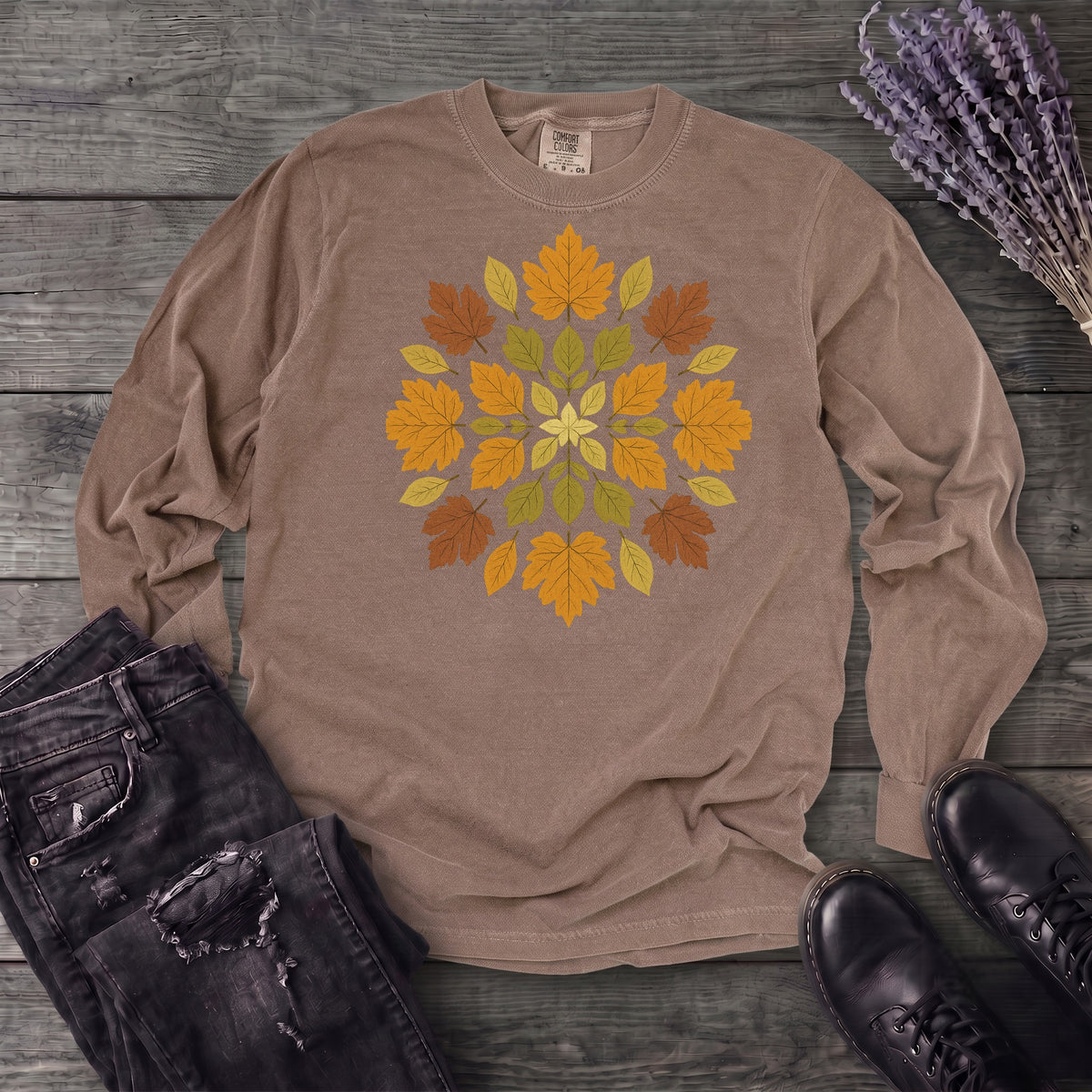 autumn leaves mandala Long Sleeve T-Shirt