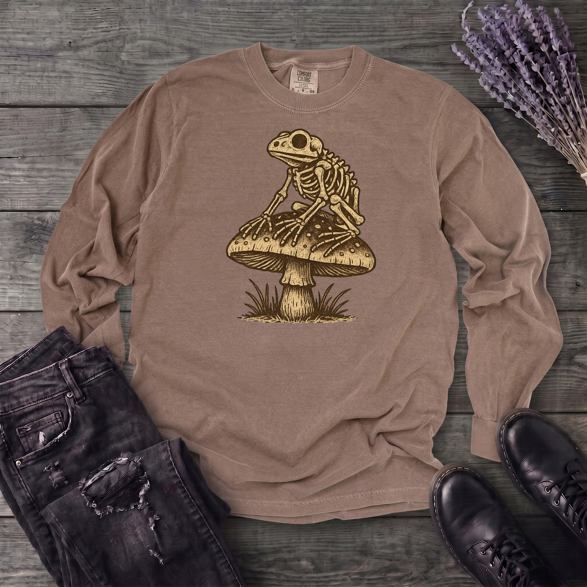 Frog Skeleton Mushroom Long Sleeve T-Shirt