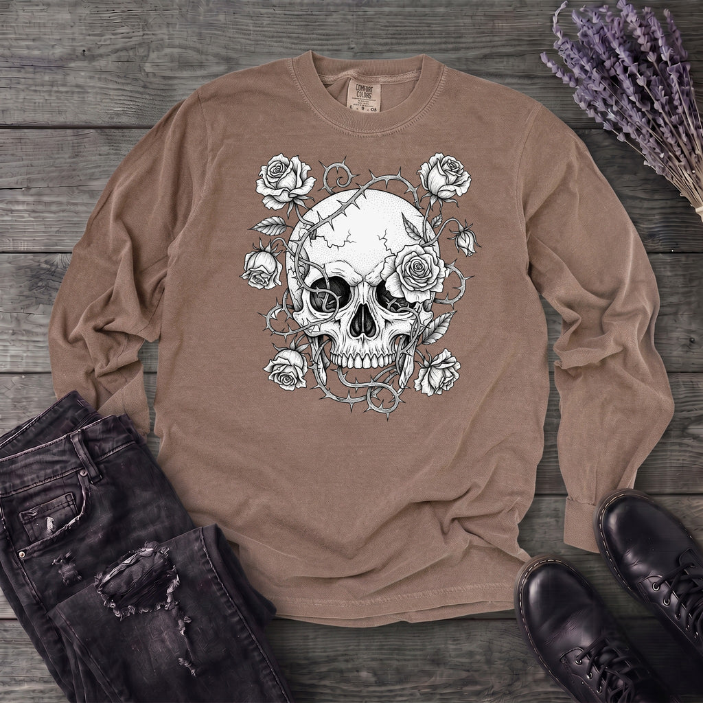 Macabre Floral Skull Long Sleeve T-Shirt