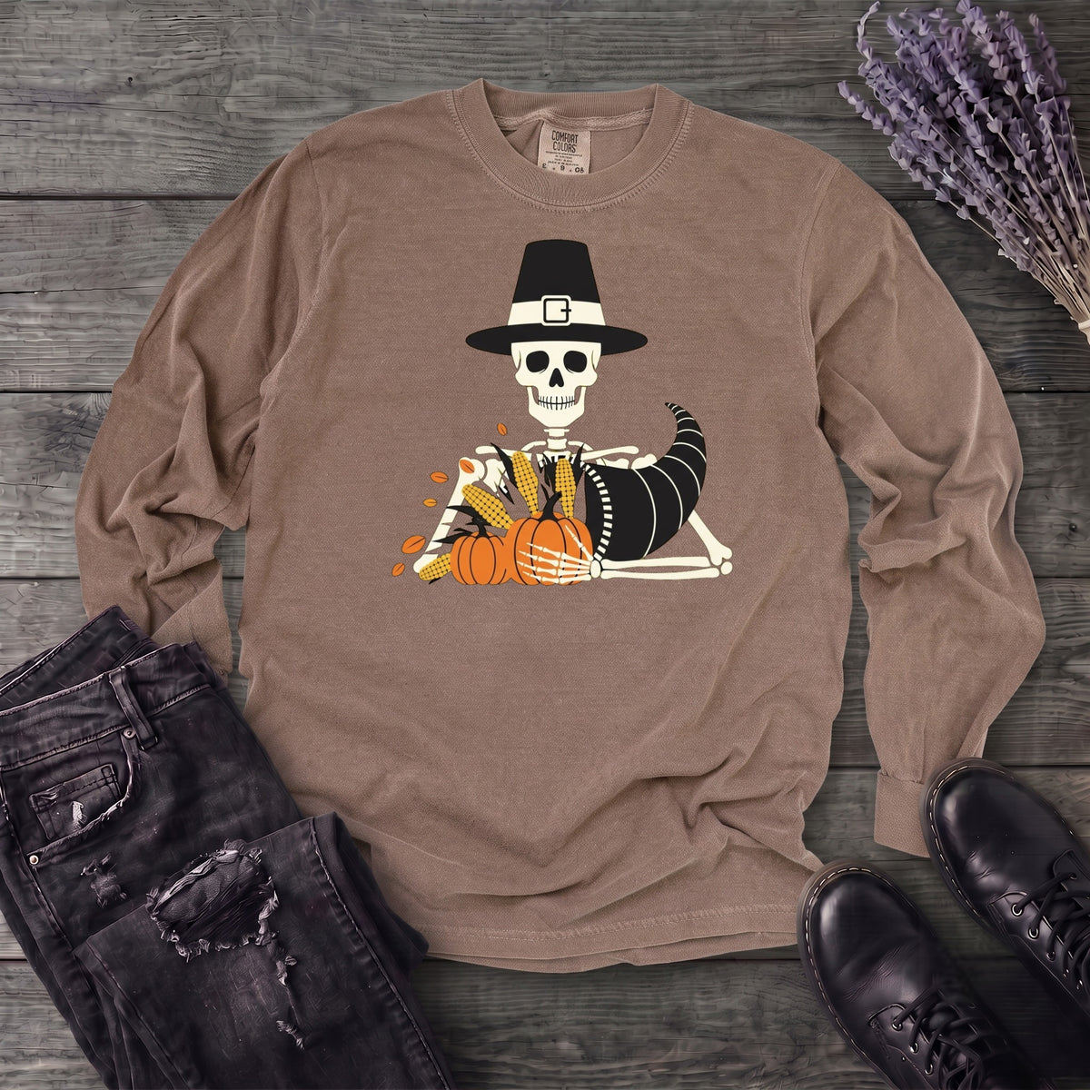 Pilgrim Skeleton Cornucopia Long Sleeve T-Shirt
