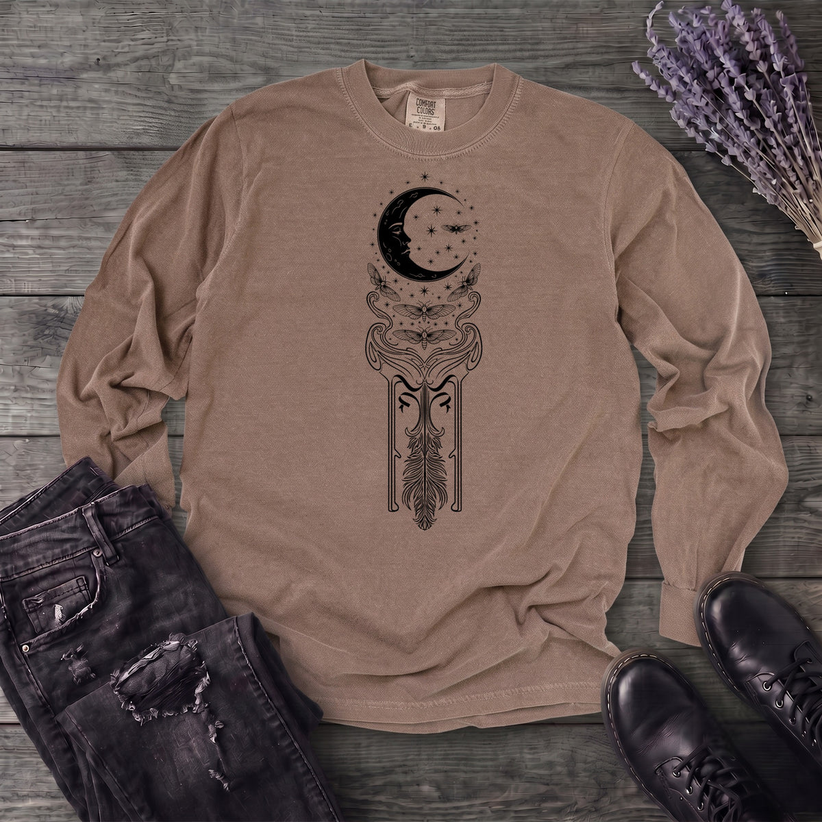 Art Nouveau Crescent Moths Long Sleeve T-Shirt