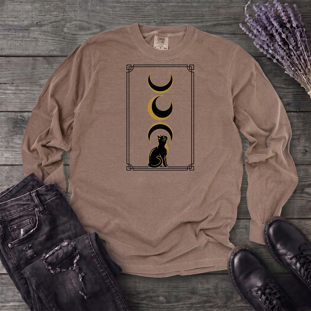 art deco black cat moon phases Long Sleeve T-Shirt