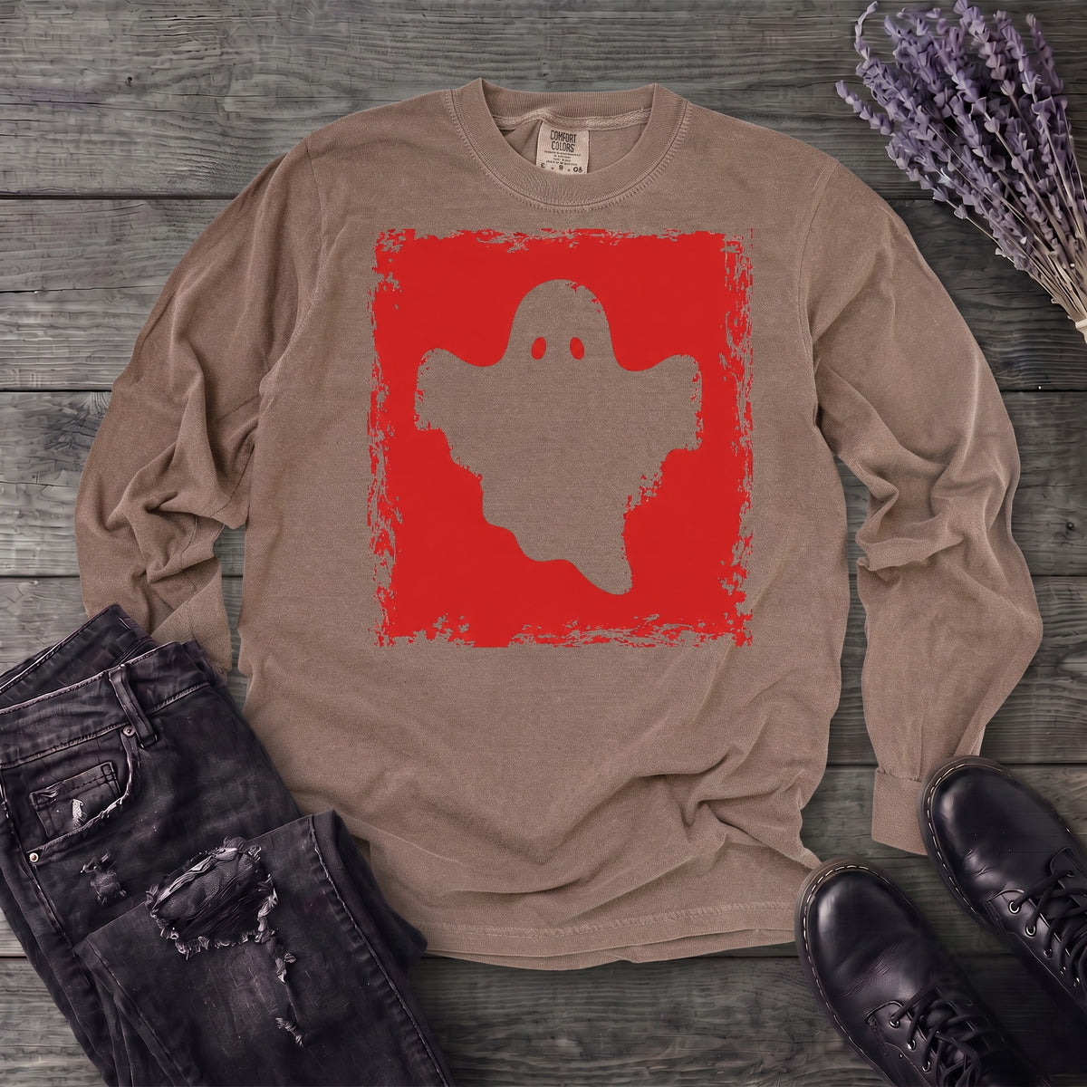 Grunge Stencil Ghost Long Sleeve T-Shirt