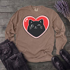 Winking Black Cat Heart Long Sleeve T-Shirt
