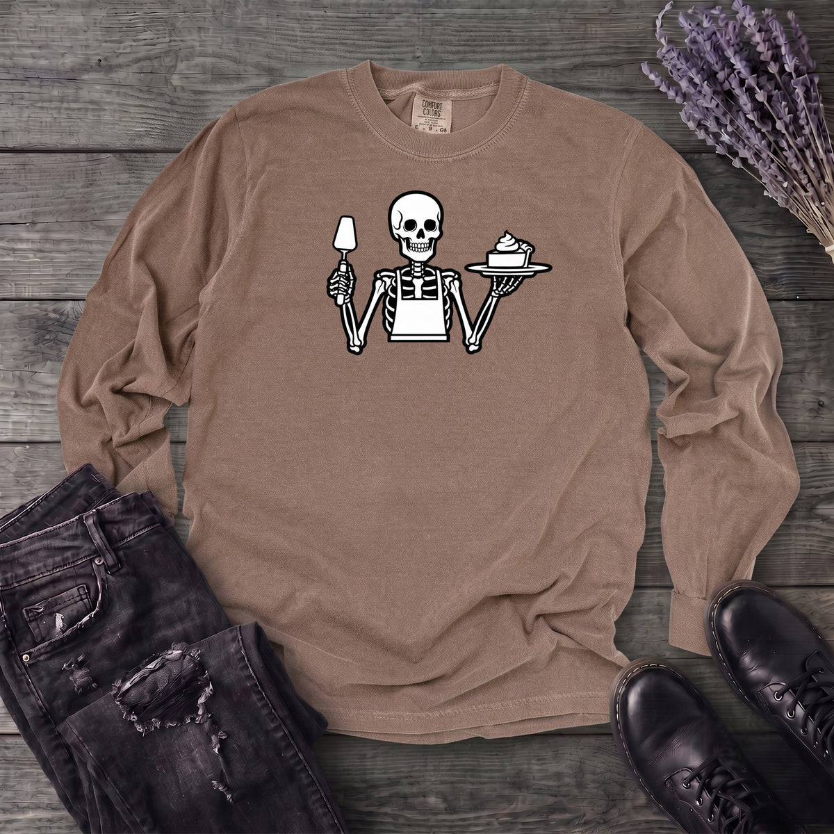Skeleton Serving Pie Long Sleeve T-Shirt
