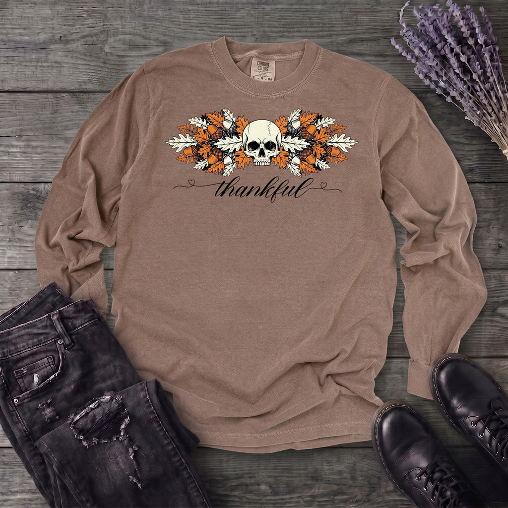 Thankful Leaf Swag Skull Long Sleeve T-Shirt
