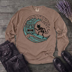 Surfing Cat Skeleton Long Sleeve T-Shirt