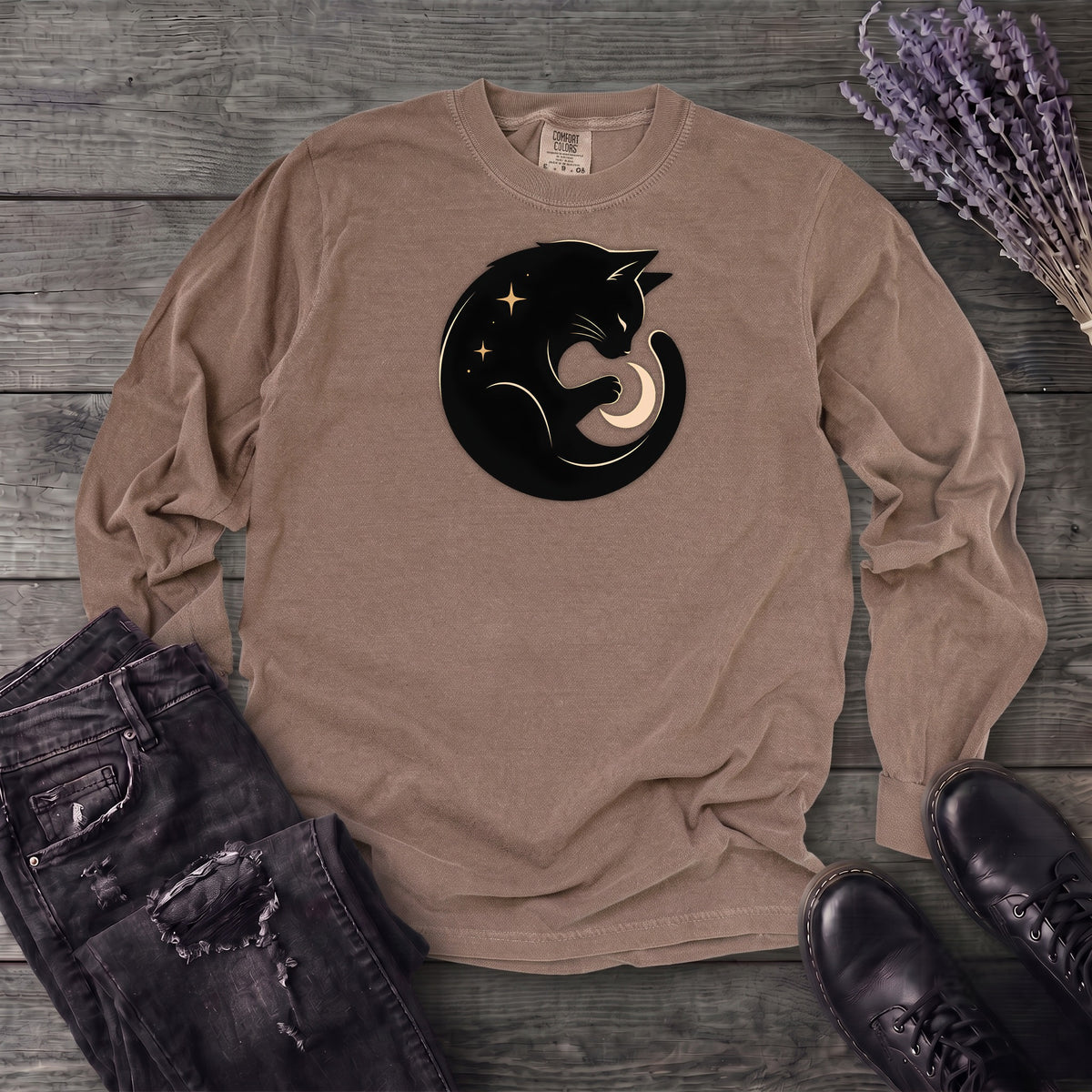 Cat and Moon Long Sleeve T-Shirt