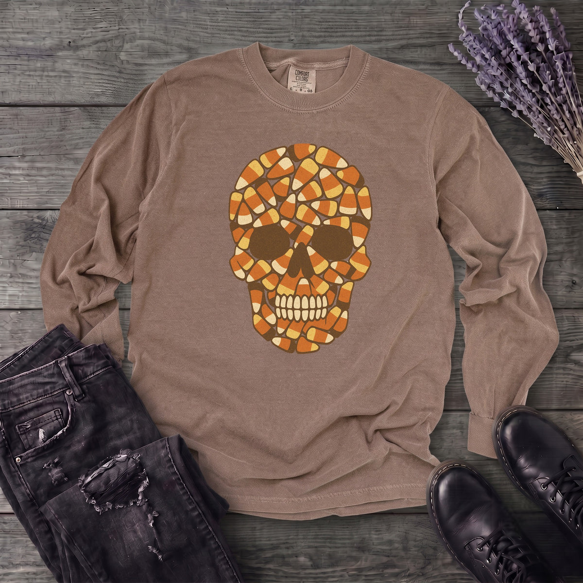 Candy Corn Skull Long Sleeve T-Shirt