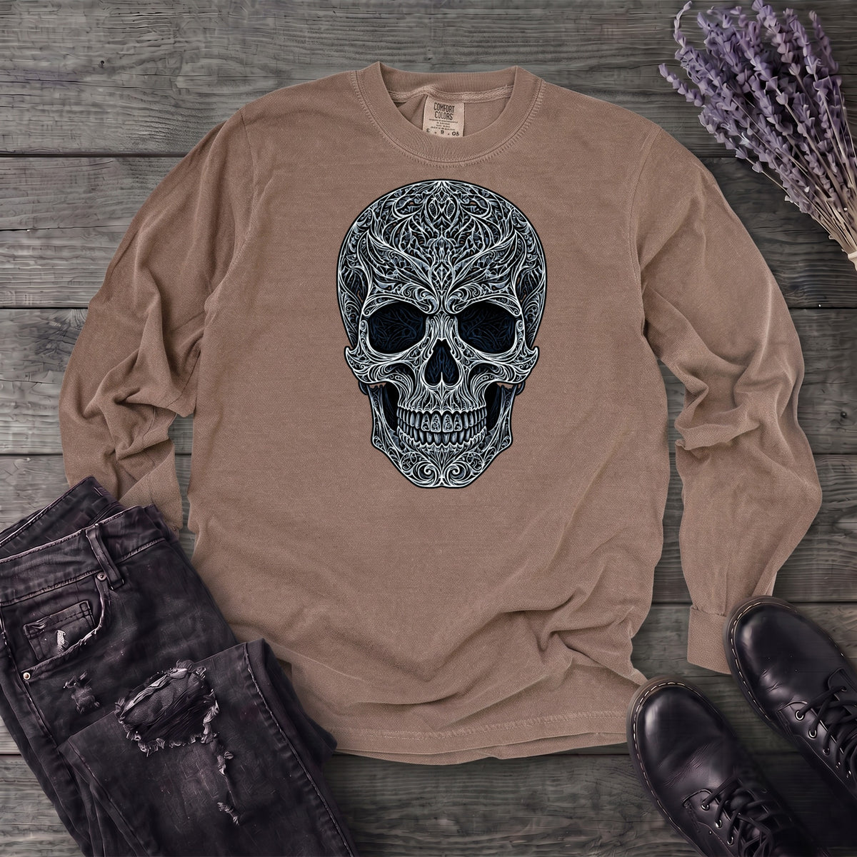 Filigree Skull Long Sleeve T-Shirt