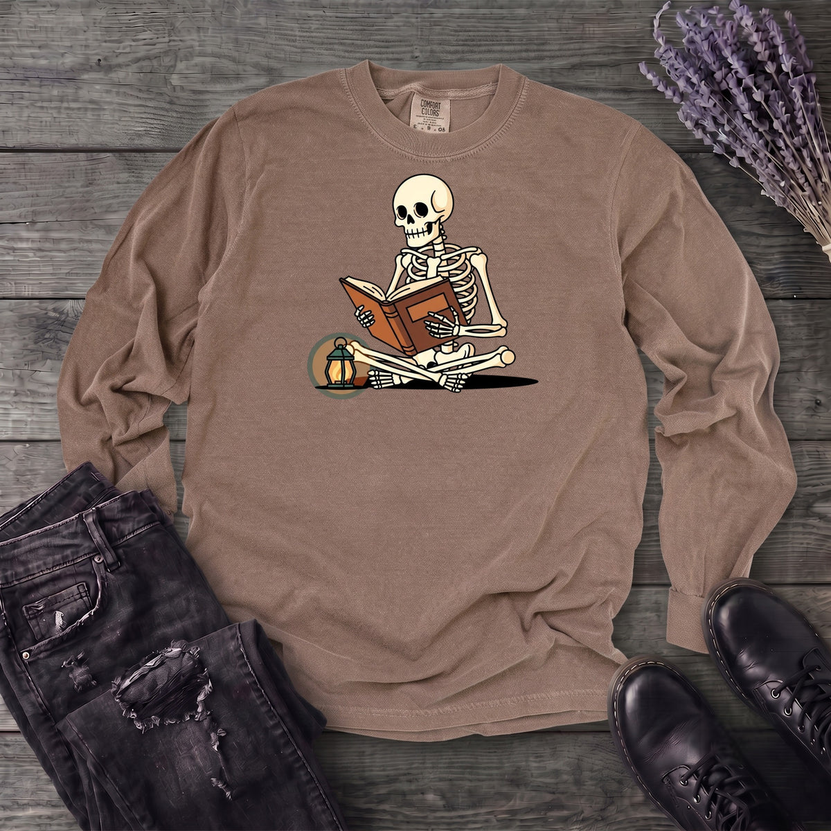 Skeleton Reading Long Sleeve T-Shirt
