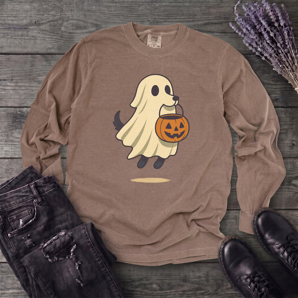 Ghost Dog Trick-Or-Treating Long Sleeve T-Shirt